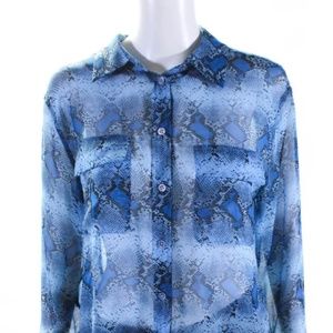 Equipment Femme Womens Snake Print Button Down Collared Shirt Blue Size Small